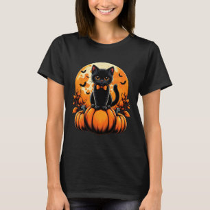 Retro Black Cat Pumpkin Halloween Kostüm Fall Aut T-Shirt
