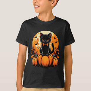 Retro Black Cat Pumpkin Halloween Kostüm Fall Aut T-Shirt