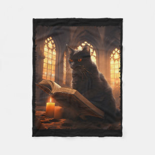 Retro Black Cat Reading Buch Vintag Halloween Boo Fleecedecke