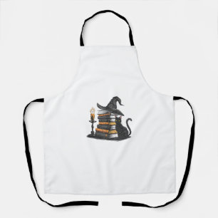 Retro Black Cat Reading Buch Vintag Halloween Boo Schürze