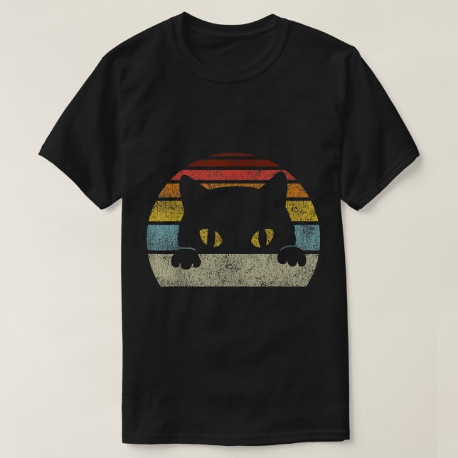 Retro Black Cat Vintage Sunset Art T-Shirt (Design vorne)