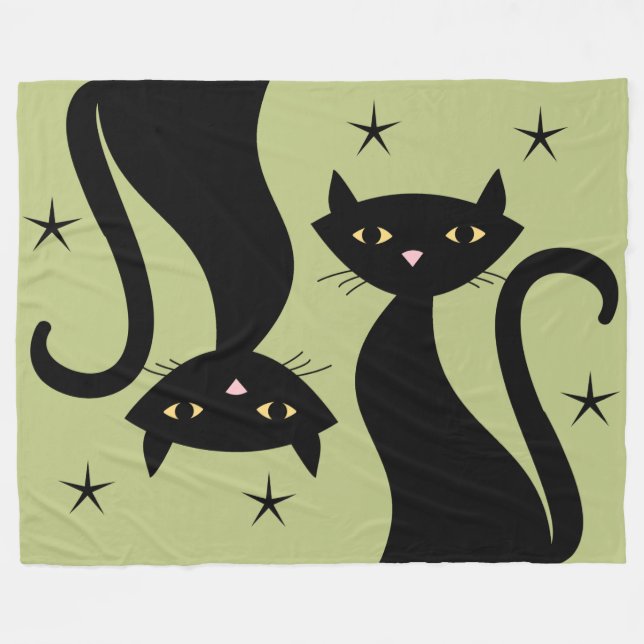 Retro Black Cat, Weizengras Fleecedecke (Vorderseite (Horizontal))