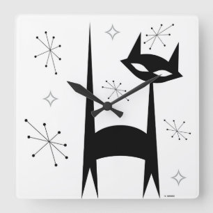 Retro Black Cat White Pop Art Uhr