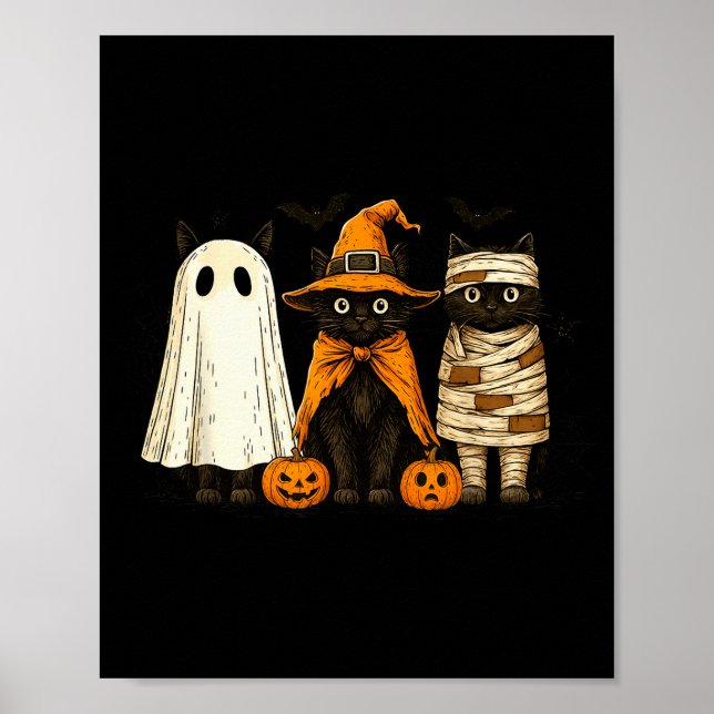 Retro Black Cat Witch Y Halloween Pumpkin Women Me Poster (Vorne)