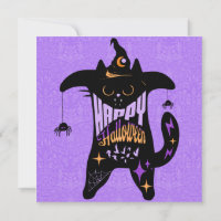 Retro Black Cat Witz Funny Halloween Card