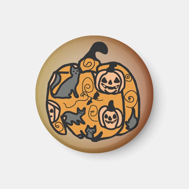 Retro Black Cats und Pumpkin Dreams Magnet (Vorne)