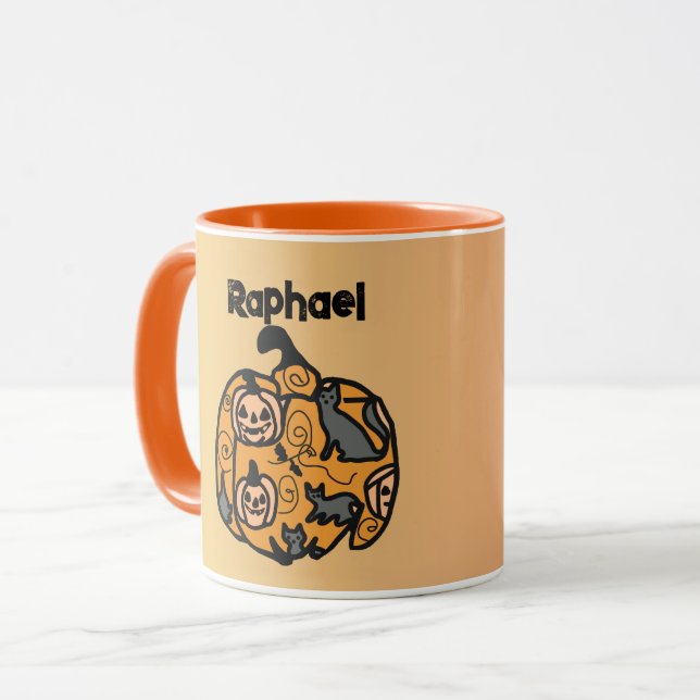 Retro Black Cats und Pumpkin Dreams Tasse (Vorderseite Links)
