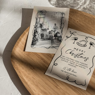 Retro Black Cream Hand Drawn Foto Frohe Weihnachte Feiertagskarte