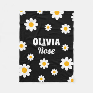 Retro Black Daisy Hippie Individuelle Name der 70e Fleecedecke