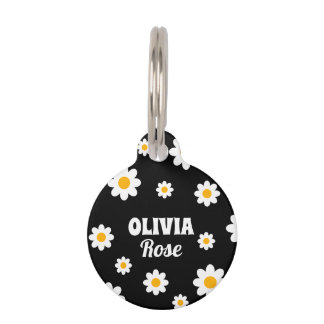Retro Black Daisy Hippie Individuelle Name der 70e Haustiermarke