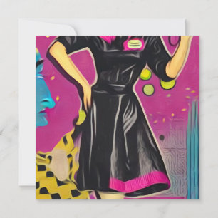 Retro Black Dress Wave Card