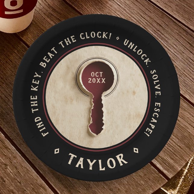 Retro Black Escape Room Detection Mystery Key Pappteller (Von Creator hochgeladen)