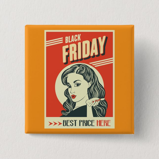 Retro Black Friday Pop Art Pin-Up Girl Button (Vorderseite)