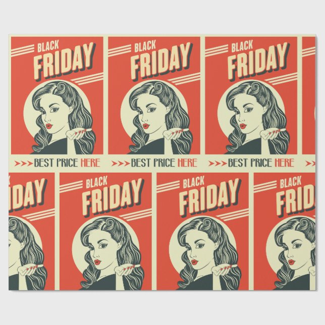 Retro Black Friday Pop Art Pin-Up Girl Geschenkpapier (Flach)