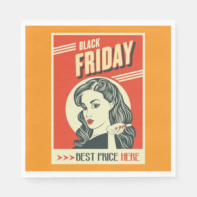 Retro Black Friday Pop Art Pin-Up Girl Serviette (Vorderseite)