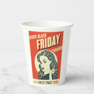 Retro Black Friday Pop Art Pin-Up Mädchen Pappbecher
