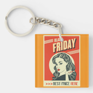 Retro Black Friday Pop Art Pin-Up Mädchen Schlüsselanhänger