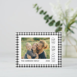 Retro Black Gingham Kariertes New Year Foto Postkarte