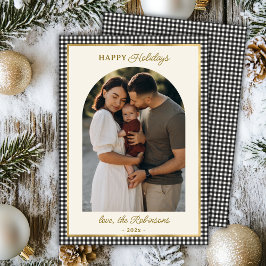 Retro Black Gold Kariert Arch Foto Weihnachtsfest Feiertagskarte