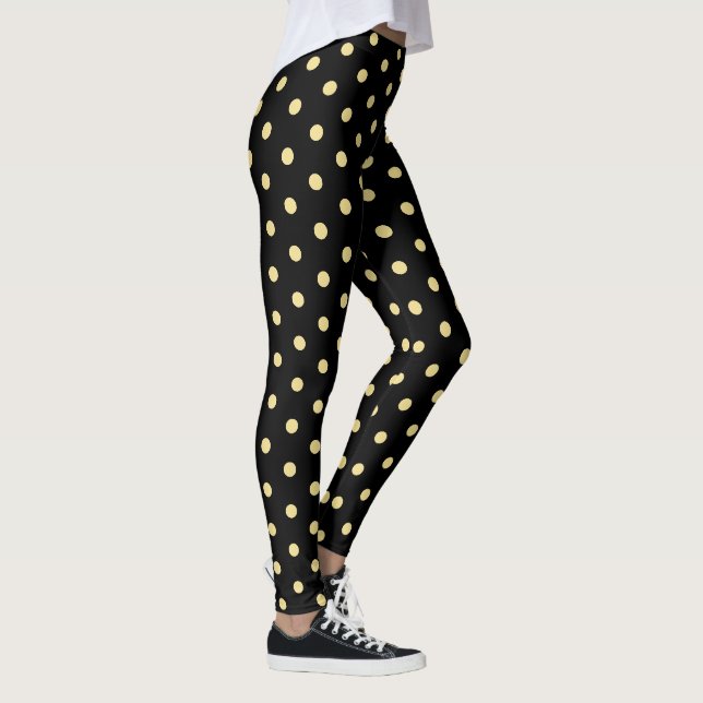 Retro Black Gold Polka Dots Muster Chic Mode Leggings (Rechts)