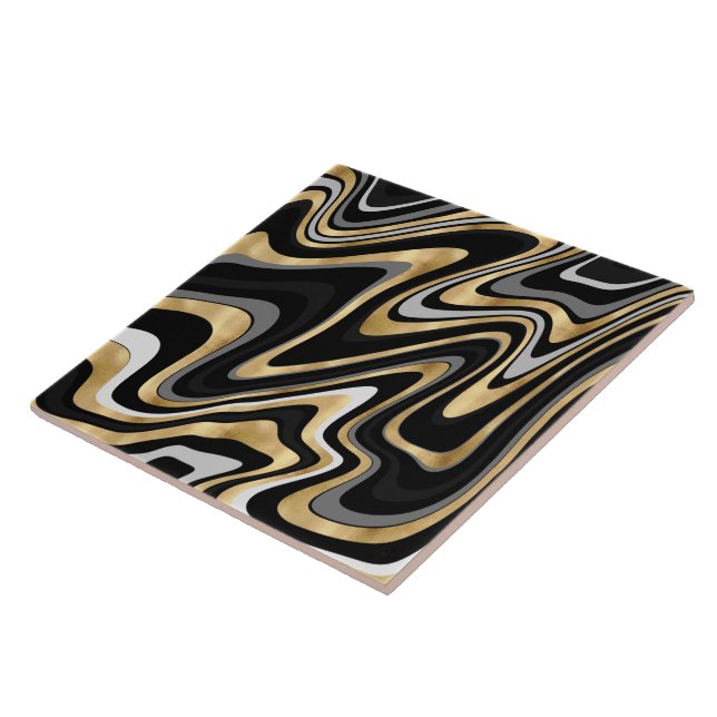 Retro Black Gold Wavy Lines Modernes Design Fliese (Seite)