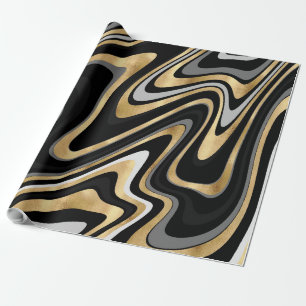 Retro Black Gold Wavy Lines Modernes Design Geschenkpapier