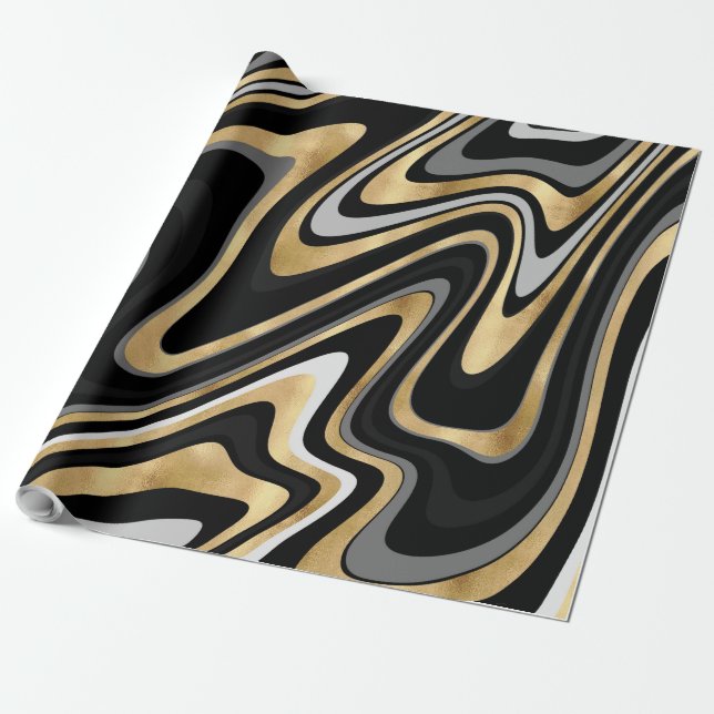 Retro Black Gold Wavy Lines Modernes Design Geschenkpapier (Ungerollt)
