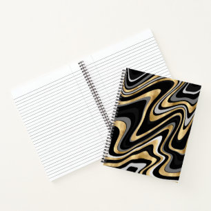 Retro Black Gold Wavy Lines Modernes Design Notizbuch