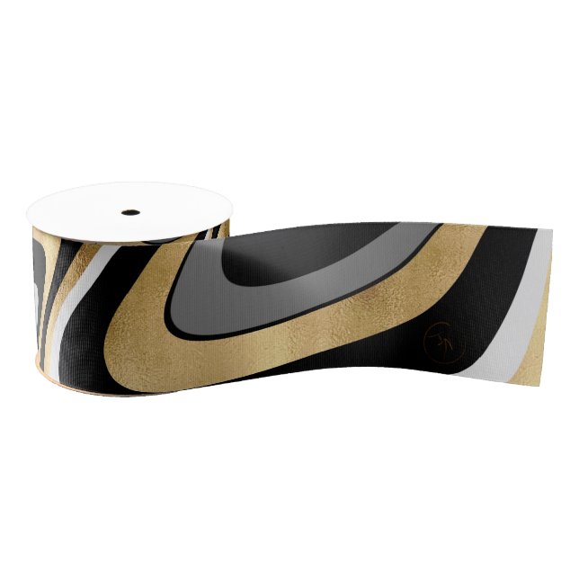 Retro Black Gold Wavy Lines Modernes Design Ripsband (Spule)