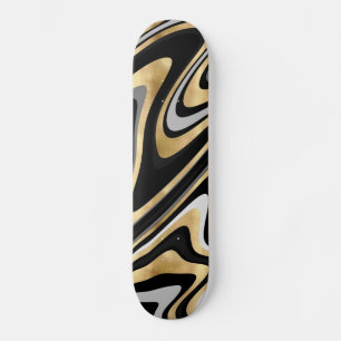 Retro Black Gold Wavy Lines Modernes Design Skateboard