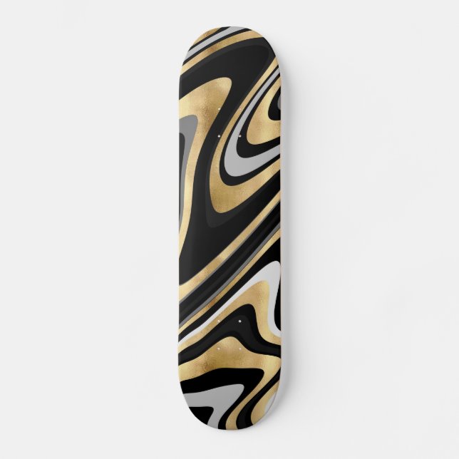 Retro Black Gold Wavy Lines Modernes Design Skateboard (Vorderseite)