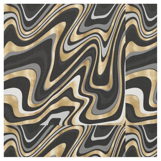 Retro Black Gold Wavy Lines Modernes Design Stoff (Nahaufnahme)