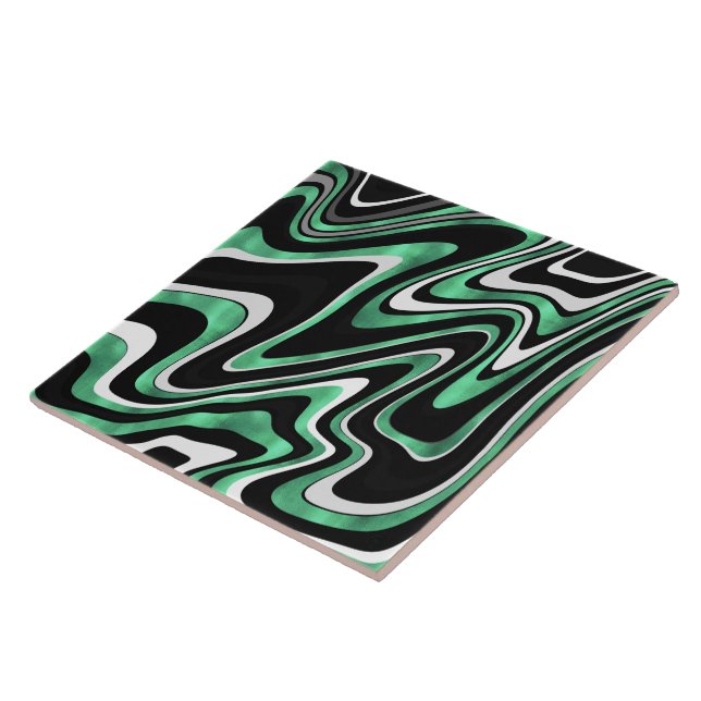 Retro Black Green Wavy Lines Modernes Design Fliese (Seite)