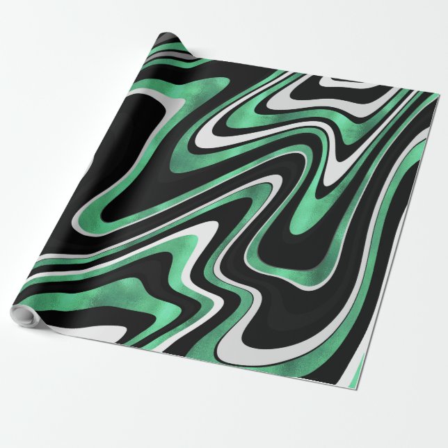Retro Black Green Wavy Lines Modernes Design Geschenkpapier (Ungerollt)