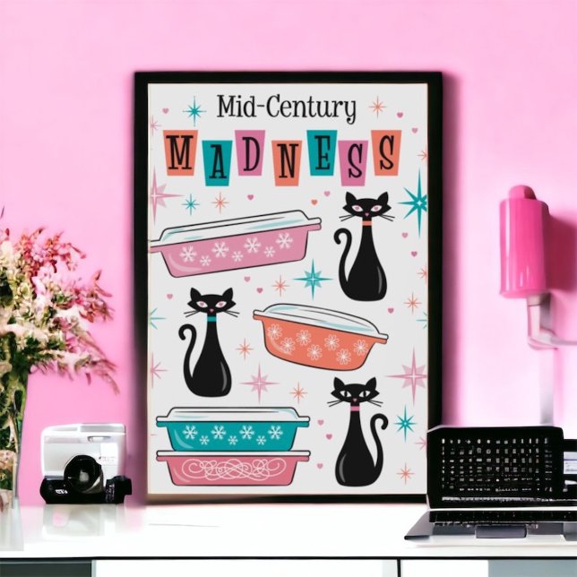 Retro Black Kitty Cats Pyrex Mittelalterliche Wahn Poster (Von Creator hochgeladen)
