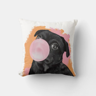 Retro Black Mops Pink Bubblegum Kissen