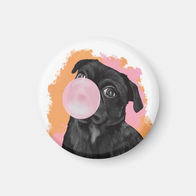 Retro Black Mops Pink Bubblegum Magnet (Vorne)