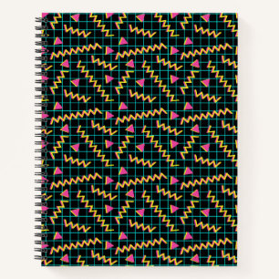 Retro Black & Neon Doodle Pattern der 80er/90er Ja Notizbuch