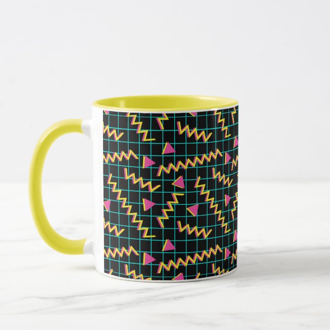 Retro Black & Neon Doodle Pattern der 80er/90er Ja Tasse (Links)