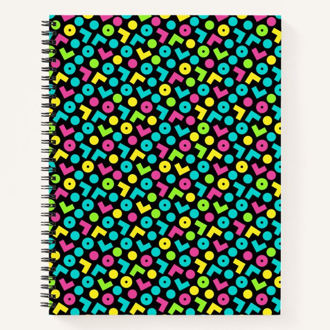Retro Black & Neon Pattern der 80er/90er Jahre Notizbuch (Vorderseite)