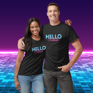 Retro Black Pink Neon Hallo Jesus Christlicher Kaf T-Shirt