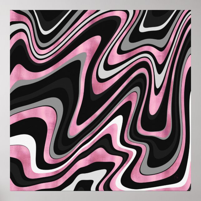 Retro Black Pink Wavy Lines Modernes Design Poster (Vorne)
