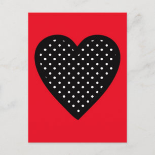 Retro Black Polka Dot Herz auf rotem Hintergrund Postkarte