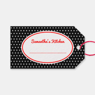 Retro Black Polka Dot Kitchen Baking Geschenketike Geschenkanhänger