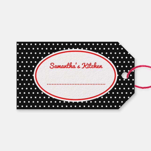 Retro Black Polka Dot Kitchen Baking Geschenketike Geschenkanhänger (Vorderseite (Horizontal))