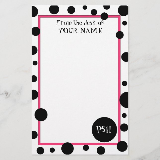 Retro Black Polka Dot Stationery Briefpapier (Vorderseite)