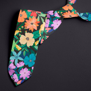 Retro Black Rainbow Blume Pattern Krawatte