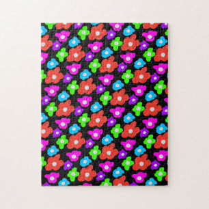 Retro Black Rainbow Farbige Blume Muster Puzzle