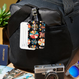 Retro Black Rainbow geometric Flowers Pattern Gepäckanhänger