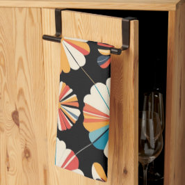 Retro Black Rainbow geometric Flowers Pattern Geschirrtuch